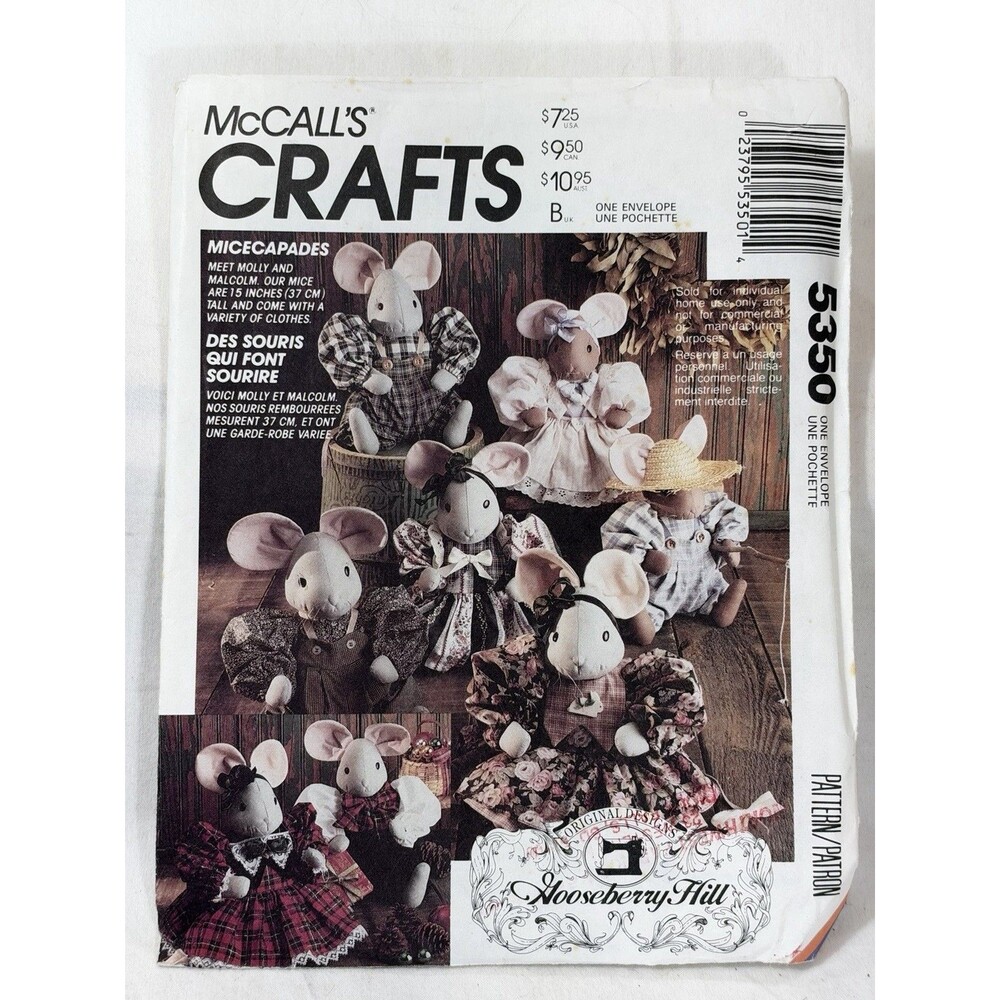 McCall’s Crafts 5350 Sewing Pattern Gooseberry Hill Stuffed Toy Mice & Clothes